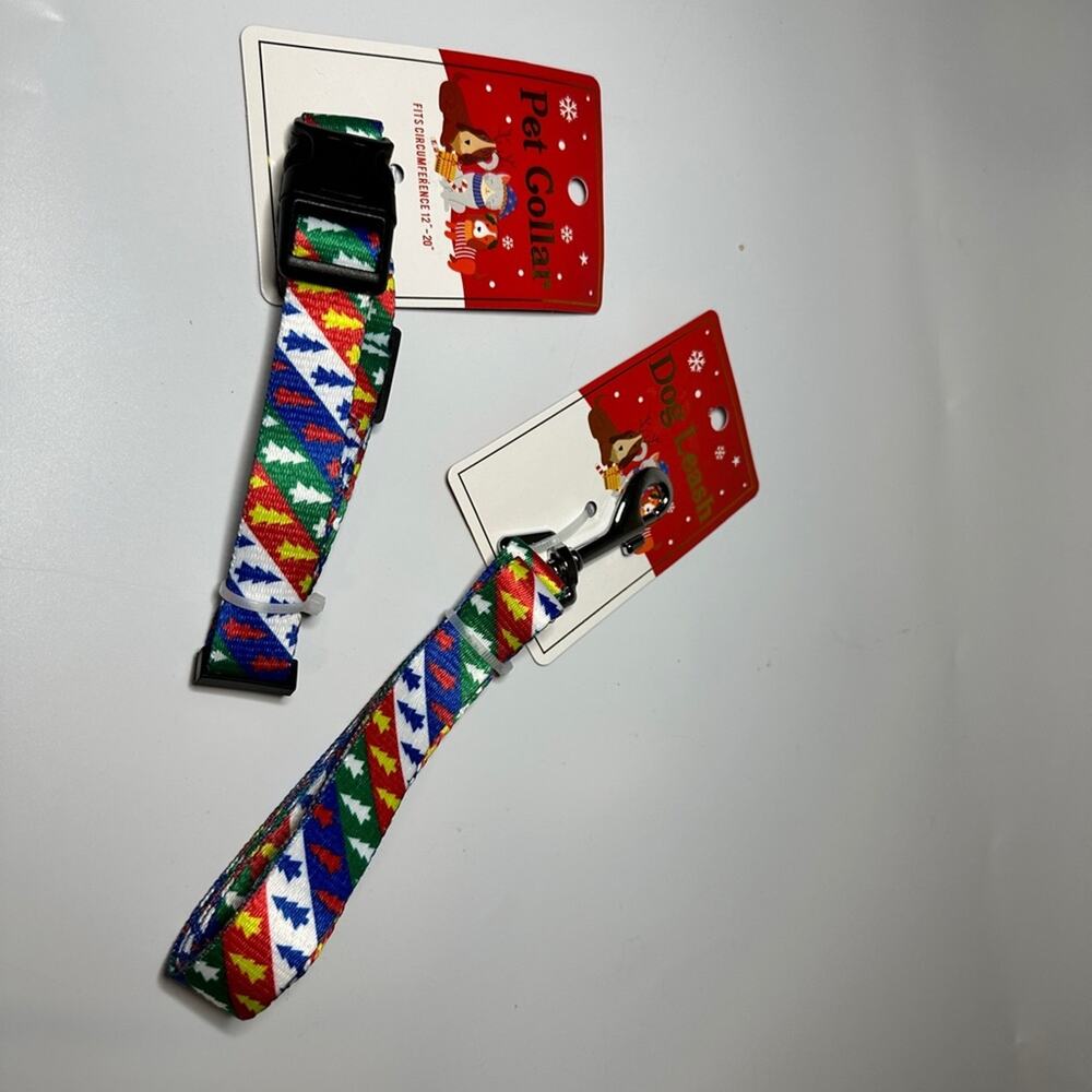 Christmas Dog Collar & Leash Christmas Tree Collar Size Small 12-20 inches NWT